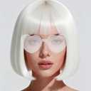 Short Bob Wigs with Heart Sunglasses and Hair Cap Set of 3 | Colorful Colored Neon Wig Funny Cosplay Hairpieces for Halloween Party Costume (White)