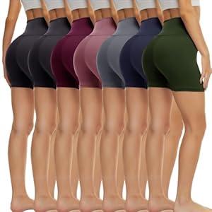 TNNZEET 7 Pack Biker Shorts for Women - 5'' High Waisted Workout Tummy Control Spandex Gym Shorts for Yoga Athletic S-M