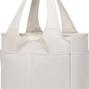 KYALOU Utility Extra Large Tote Bag with Pockets, Women Casual Shoulder Bags with 13 Exterior & Interior Pockets for Work Gym Beach Travel Shopping Grocery (Beige)