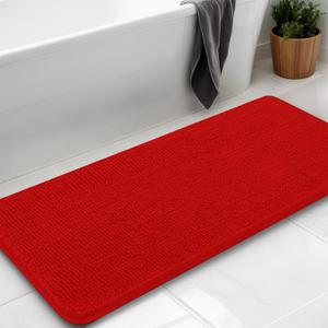 Chenille Bath Rug Runner, Ultra Soft Absorbent Bathroom Mat, Non-Slip PVC Backing, Machine Washable, 47x20, Red
