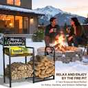 YIYYZI Firewood Rack, 35 in Decorative Firewood Storage Log Rack with Christmas Pattern, Solid Iron Indoor Outdoor Firewood Holder for Fireplace Wood Storage with 3 Fire Tools Hanging Hooks, Black