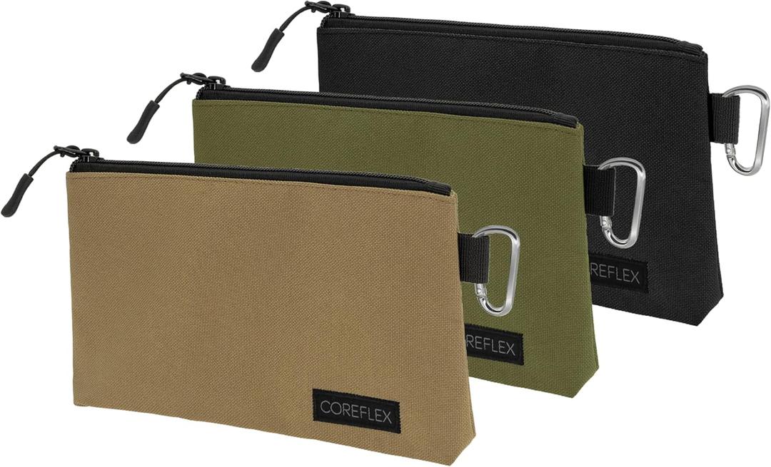 COREFLEX Premium Tool Pouch Zipper Bag, Small Tool Bag, Multipurpose Storage pouch, Heavy duty Flat Bottom Tool bag with YKK Zipper (3 pack Small 8inch)
