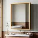 24 x 30 Gold Medicine Cabinets for Bathroom with Mirror, Aluminum Alloy Framed MirrorTempered Glass Design, Recessed or Surface Wall-Mounted Metal Bathroom Vanity Mirror with Storage Cabinet