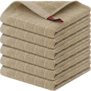 Homaxy 100% Cotton Terry Kitchen Dish Cloths, Ultra Soft and Absorbent Dish Towels for Kitchen, Perfect for Drying and Washing Dishes, 6 Pack, 12 x 12 Inches, Tan