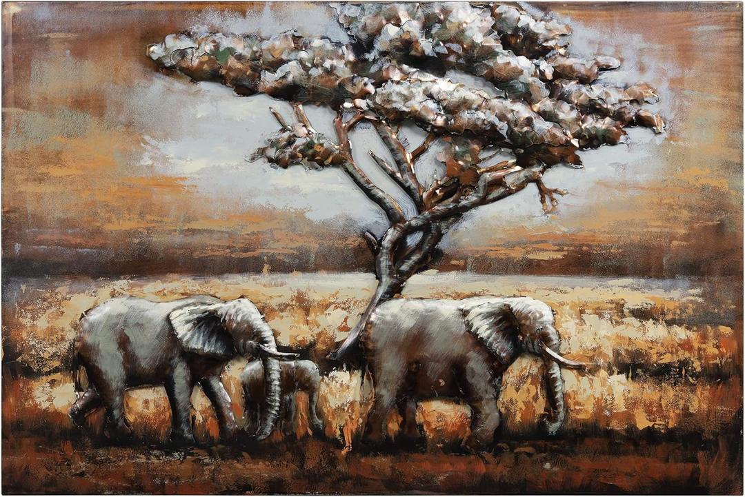 Empire Art Direct Elephants Metal Wall Art,Hand Painted Mixed Media Iron Wall Sculpture,3D Wall Decor,Ready to Hang,Living Room, Bedroom  Office