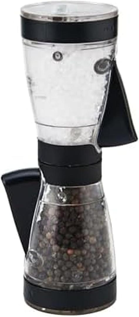 KAMENSTEIN One-Handed 2-in-a-1 Dual Salt and Pepper Grinder-Adjustable and Refillable, 8-Inch, Black