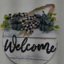 Welcome Sign for Front Door Porch Decor Farmhouse Wreath Wall Decor 30cm Round Wooden Hanging Housewarming Home Decor for Home Outdoor Indoor (White)
