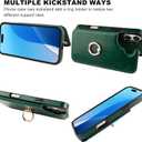 ONETOP for iPhone 16 Plus Wallet Case with Card Holder, 360 Rotation Ring Kickstand RFID Blocking PU Leather Double Magnetic Clasp Shockproof Cover for Women and Girls 6.7 Inch (Green)