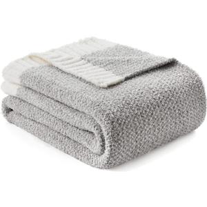 Snuggle Sac Buttery Grey Throw Blanket for Couch, Reversible Super Soft Warm Blankets Cozy Knit Fuzzy Plush Lightweight Throws for Sofa, Bed, Heather Grey, 50"x 60"