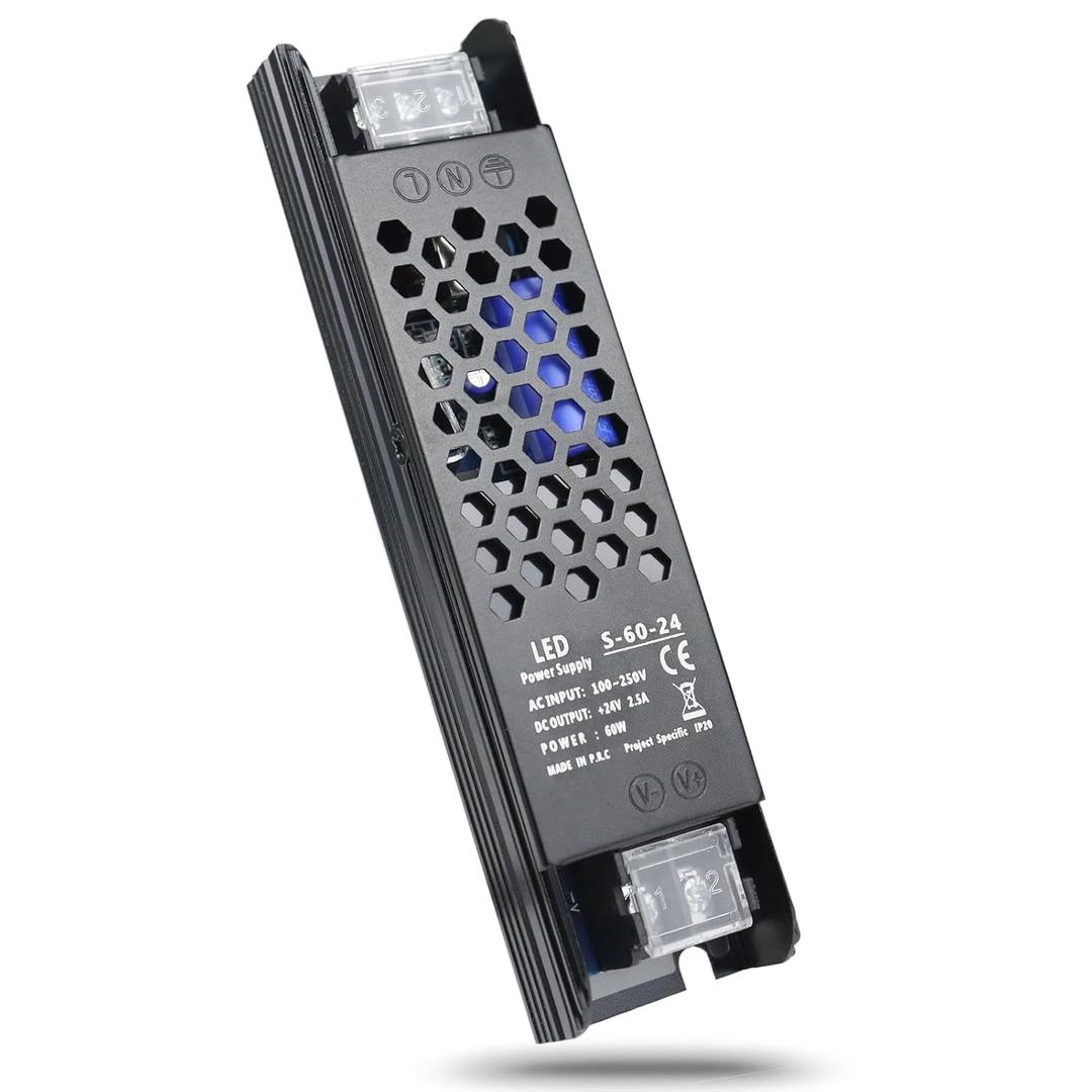 24V Power Supply, 2.5A 60W Switching Power Supply, AC 100-250V to DC 24V Converter Adapter, Slim 24 Volt LED Driver Transformer for Strip Lights, Lighting Fixture, Industrial Project, Radio