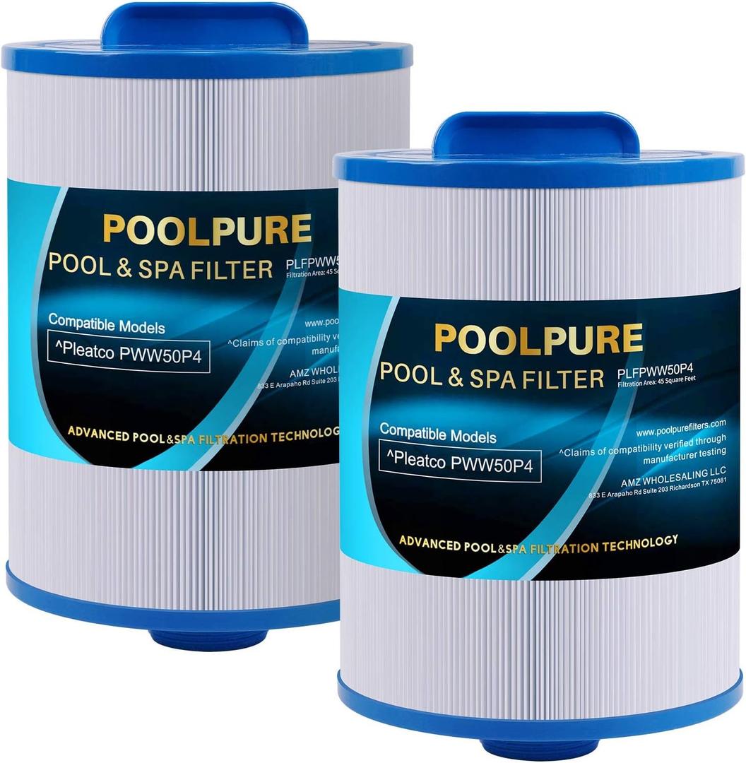 POOLPURE Replacement Filter for PWW50P4, 1 1/2" MPT Thread Screw in Filter(FINE Thread), 45 sq.ft,2 Pack NOT PWW50P3, NOT Coarse Thread