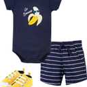Hudson Baby Unisex Baby Cotton Bodysuit, Shorts and Shoe Set (0-3 Months, Go Bananas, 18 Months)