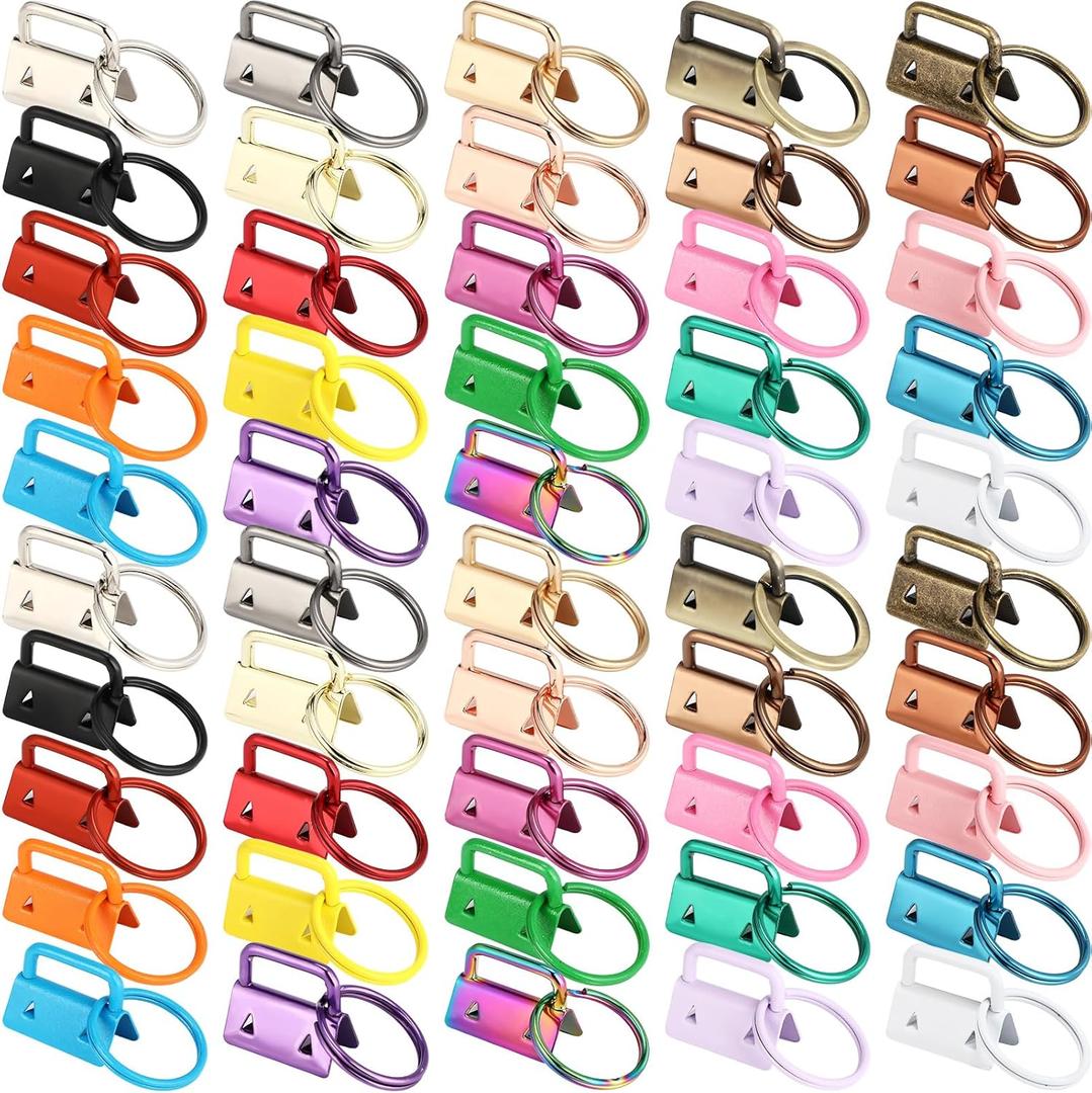 Landical 50 Pcs Key Fob Hardware Set 1 Inch 25 Colors with Ring for Wristlet Lanyard and Key Chain Making