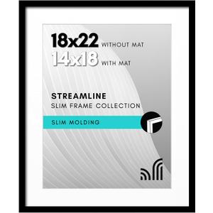 Americanflat 18x22 Picture Frame with Polished Plexiglass - Use as 14x18 Frame with Mat or Display 18x22 Photo Without Mat - Streamline Collection - Thin Border Picture Frames for Wall - Black