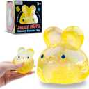Stress Relief Glitter Bunny Squeeze Toy - Anxiety Calming Sensory Fidget Toy, Soft Squishy Ball for Kids Adults ADHD Autism, Yellow Jelly Hops
