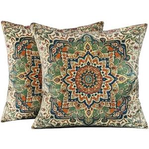 QoBexim Boho Soft Velvet Throw Pillow Covers 20x20 in Vintage Kilim Carpet Tribal Pattern Pillowcases, Antique Ethnic Decor, Geometric Pattern Cushion Cover for Sofa Living Room Green, 2 Pack