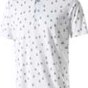 Golf Shirts for Men Dry Fit Performance Print Short Sleeve Moisture Wicking Golf Polo Shirts (White, L)