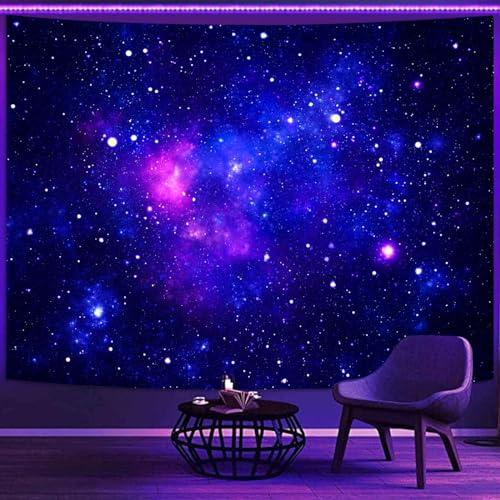 Faxdong Blacklight Galaxy Universe Space Tapestry, UV Reactive Starry Night Sky Mysterious Nebula Stars Ceiling tapestries for Bedroom Backdrop Wall Decor 80"L x 60"W, Universe2