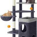 Feandrea Tall Cat Tree Tower, Multiple-Level Cat Condo with 2 Caves, 3 Scratching Posts, 3 Perches, Dark Gray UPCT007G02