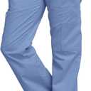 Cherokee Scrub Pants for Women Mid Rise Pull-On Cargo Medical Uniform 7 Pocket Elastic Waist Adjustable Hem Stretch 4005 (Blue, L)