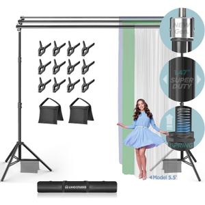 LimoStudio [Super Heavy Duty] 10.1 x 10.4 feet Triple Crossbar Backdrop Stand, Double Background Support, Most Super Duty in Market, Upgraded Structure for Stability, No Wobble No Shaking, AGG3159