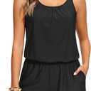 Tempt Me Black Romper One Piece Swimsuits with Short - Women Boyleg with Pockets Bathing Suit Modest Swimwear S