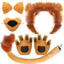 Lion Ears Headband 4PCS Lion Ears Tail Gloves Costume Accessories Halloween Cosplay for Birthday Party