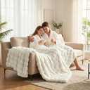 DREAMNINE Soft Faux Bubble Rabbit Fur Throw Blanket for Couch, Thick Cozy Decorative Warm Fuzzy Fur Blanket for Sofa Chair Bedroom Living Room Dorm Gift, 50 * 60 Inches, Cream White, Throw/Travel Size - 50" X 60"