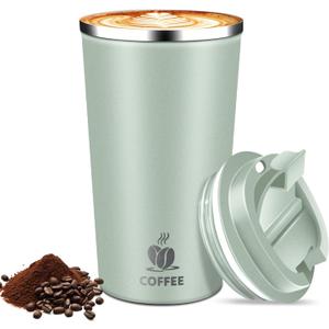 Hwawhin 17oz Insulated Travel Coffee Mug with Flip Lid  Leakproof Stainless Steel Insulated Coffee Tumblers, Reusable Coffee Cup for Hot & Cold Drinks, Perfect for Camping & On-the-Go (Agave Green)