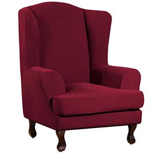 Turquoize Wingback Chair Covers 2 Piece Wing Chair Slipcover Stretch Slipcovers for Wingback Chairs Wing Chair Cover Spandex Jacquard Fabric with Elastic Bottom Non-Slip Furniture Cover, Burgundy