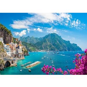 BELECO 8x6ft Fabric Italian Amalfi Coast Backdrop Italy Landscape Positano Coast Village Sunset View Mediterranean Sea Background Italian Theme Party Decorations Kids Adults Photoshoot Studio Props