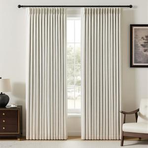 YZ HOME Pinch Pleated Linen Curtains 100% Blackout 90 Inches Long for Living Room Bedroom, Memory Thermal Insulated Room Darkening Window Drapes with Rings Hooks, 2 Panels, Natural, 40" Wx90 L