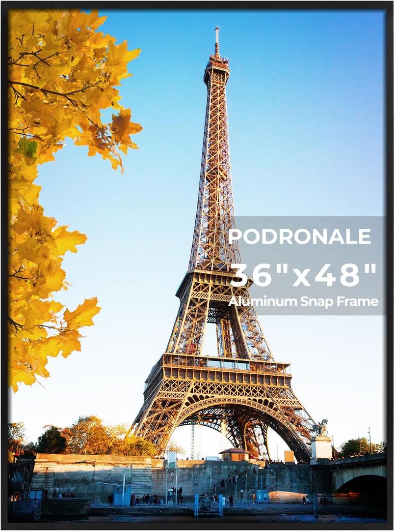 36x48 Poster Frames, 1Pcs, Plexiglass,Black Aluminum Snap Frame