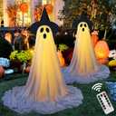 2Pcs Halloween Decorations Outdoor Indoor, DIY Light Up Spooky Ghost Kit Decor with Remote Control String Lights, 7FT Adjustable Height, Scary Halloween Party Decor for Front Porche Yard Garden Lawn