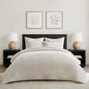 EVERGRACE Velvet Quilt Set Queen Size, Luxurious Soft Striped Channel Bedding Set, Lightweight Velvet Comforter for All Season, Oversized Bedspread Coverlet with 2 Matching Shams, Ivory White