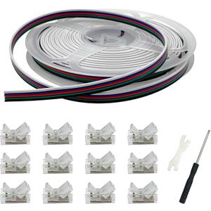 HAMRVL 10mm Led Strip Light Connectors 5 Pin 12 Pack, Strip to Wire Solderless Transparent Track Lighting kit Adapter Connectionwith 6M/19.68ft Led Wire Extension Cable for White Led Tape 12/24V