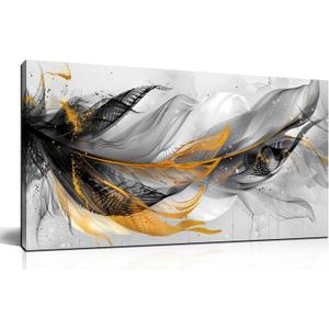 Black and White Feather Canvas Wall Art for Living Room Bedroom Home Office Large Modern Grey Feather Picture Framed Canvas Prints Size 20x40 (20L" x 40W", gray)