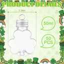 50 Pcs 50 ml Lucky Hanging Clover Bottles Mini Clover Shaped Beverage Bottles Paired with DIY Shamrocks Ornament for Party Favors, Drink Containers, Gift Supplies (Clear)
