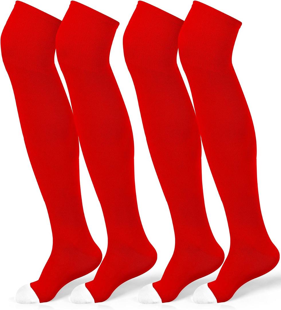 Panitay 2 Pairs High Football Socks Sport Multiple Sizes over the Knee Baseball Socks Extra Long for Boys Girls Women Men (Red and White, L)