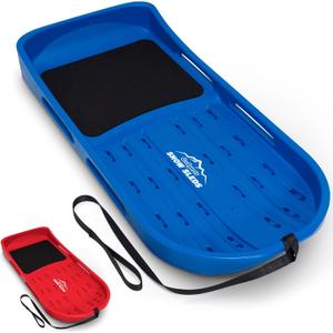 GoSports 2 Person Premium Snow Sled - Choose Red or Blue - Double Walled Construction, Pull Strap and Padded Seat (4ft)