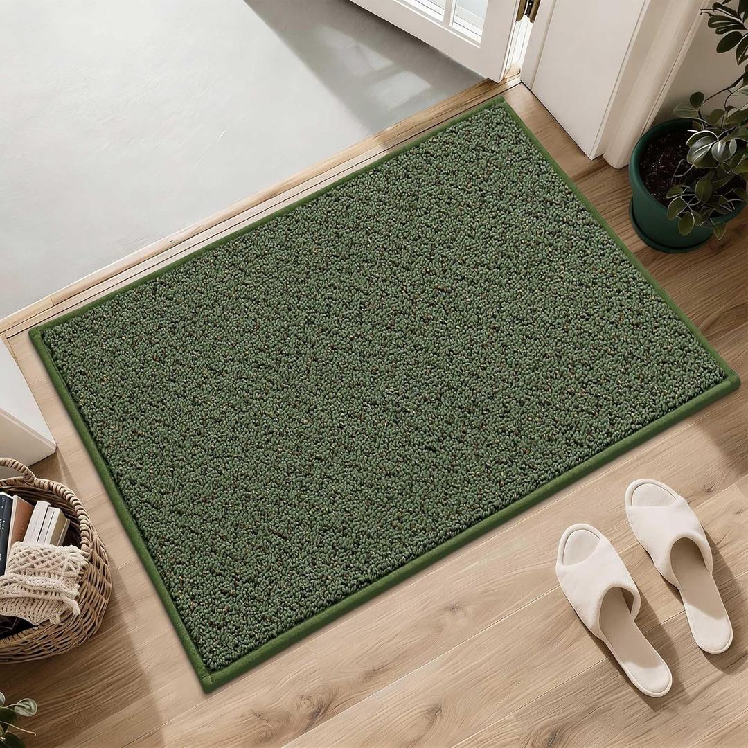 COSY HOMEER Door Mat 17" x 30" Non Slip Absorbent Entryway Rugs Dirt Trapper Doormats Washable Entrance Mats Low Pile Welcome Floor Mat for Front Back Door and Entry Mats,Green(Roll Packing)