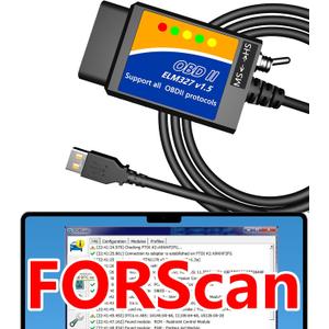 Ford Diagnostic Scan Tool FORScan OBD2 Scanners Adapter OBD to USB ELM327 Adapter Scanner Code Reader OBDII OBD 2 Read and Clear Diagnostic Trouble Codes FORScan Programming Lincoln Mercury Mazda