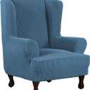 H.VERSAILTEX Wing Chair Slipcover Chair Covers for Wingback Chairs Wingback Chair Covers Slipcovers 1 Piece Stretch Sofa Cover Furniture Protector Soft Spandex Jacquard Checked Pattern, Dusty Blue