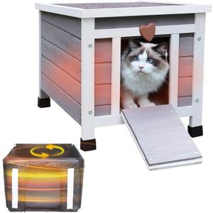 Weatherproof Cat House for Outdoor Cats in Winter, 100% All-Around Insulated Outdoor Cat Shelter with Warm Liner for Outside Feral Cat,Puppy,Rabbit and Small Pets-Grey with Warm Liner