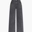Girl's High Waisted Button Wide Leg Jeans Casual Long Denim Pants with Pocket No Size
