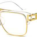 Allt Square Aviator Large Fashion Sunglasses For Men Women Goggle Alloy Frame Glasses (White)