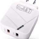 2 x e-ART USB Wall Charger 28W Dual Port QC3.0 Amps Fast Charging Block with LED Indicator, USB Cube Adapter Plug in Gift Box for iPhone 14 13 12 11 Pro Max XR Xs, Samsung, Android Phones, Tablet (White)
