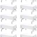 10-Pack White Tablecloths for Rectangle Tables, 60 x 84 Inches, Stain-Resistant Polyester Fabric for 4 Foot Tables - Washable Table Covers for Weddings, Banquets, Birthday Parties, Events
