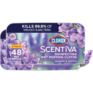Clorox Scentiva Disinfecting Wet Mop Pad, Disposable Mop Heads, Multi-Surface Floor Wipes, Lavender and Jasmine, 2 Packs, 24 Wet Refills Per Pack (Package May Vary)