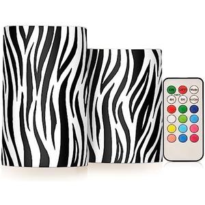 Kcldeci Flameless Candles Zebra Print Animal Skin Tiger Stripe Battery Operated Candle LED Flameless Candles Remote Control Candles Outdoor LED Flameless Pillar Candles Set of 2